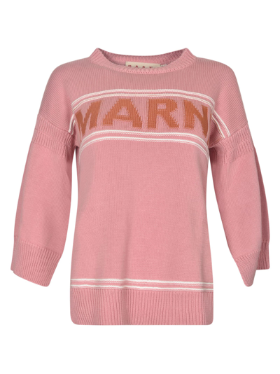 Marni Logo-intarsia Short-sleeve Jumper In Pink