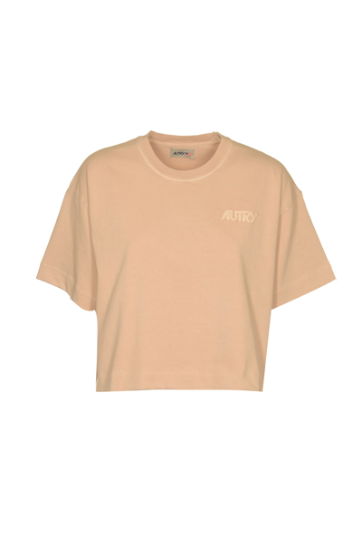 Autry Logo Embossed Crop T-shirt In Peony Rose