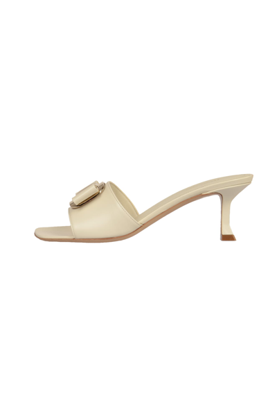 Ferragamo Mules Mid Heel Bow Detailing In White