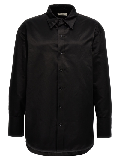Saint Laurent Tailored Silk Shirt With Buttoned Cuffs In Black