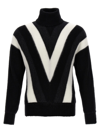 Saint Laurent Turtleneck Geometric Pattern Sweater In White/black