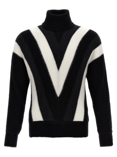 Saint Laurent Brush Wool Turtleneck Sweater In Black,white