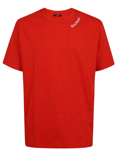 Balmain Stitch Collar T-shirt - Straight Fit In Mef Rouge Blanc