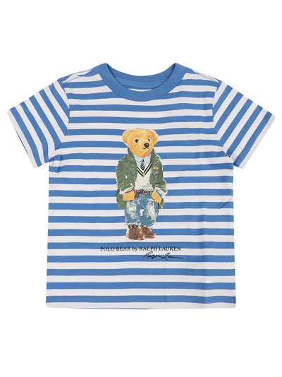 Ralph Lauren Kids' Ss Cn-knit Shirts-t-shirt In Paris Bear New Englnd Blu