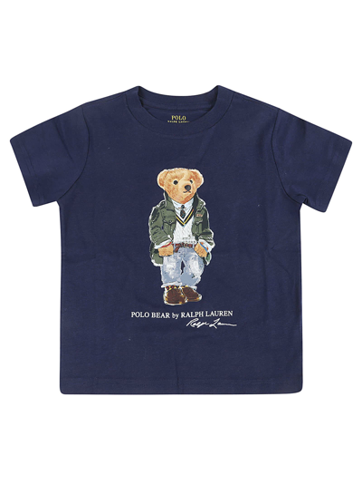 Ralph Lauren Kids' Ss Cn-knit Shirts-t-shirt In Paris Bear Newport Navy