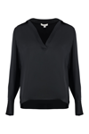 Vince Silk Blouse With V-neck And Side Slits In Black