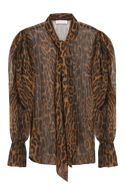 Nina Ricci Leopard Print Pussy-bow Shirt In I1420