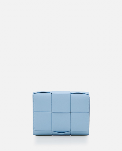 Bottega Veneta Tri-fold Leather Wallet In Clear Blue