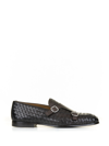 Doucal's Blue Woven Leather Double-buckle Loafer In Marrone