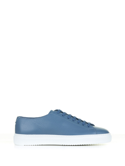 Doucal's Light Blue Leather Sneaker In Denim
