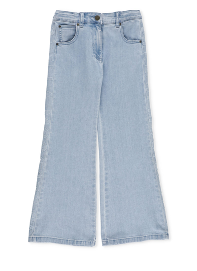 Stella Mccartney Kids' Cotton Flared Trousers In Light Blue