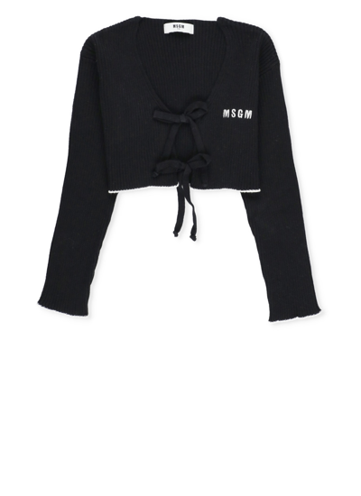 Msgm Kids' Cropped Cardigan With Logo In Black