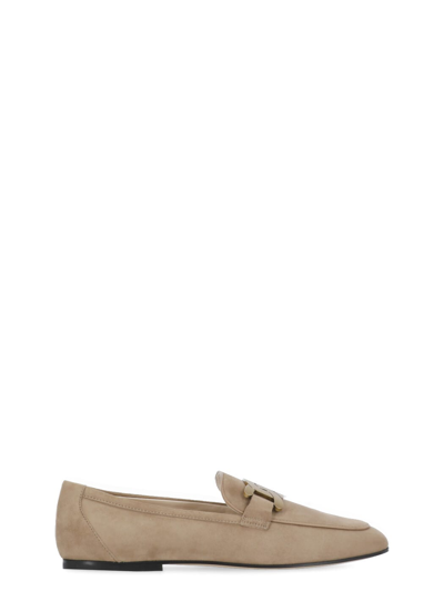 Tod's Leather Loafers In Beige