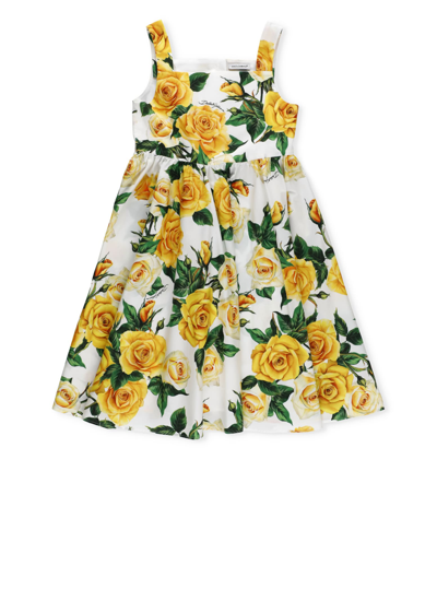 Dolce & Gabbana Kids' Girls Yellow Roses Cotton Dress