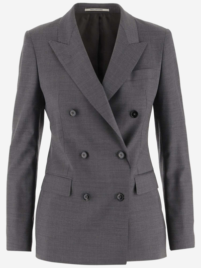 Tagliatore Double-breasted Stretch Wool Jacket In Gray