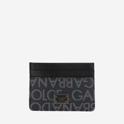 Dolce & Gabbana Coated Jacquard Card Holder In Black