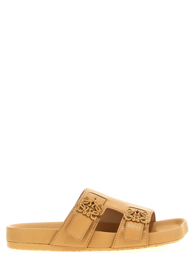 Loewe Ease Leather Slides In Beige