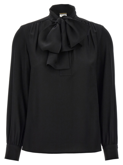 Saint Laurent Black Lavalliere Silk Shirt