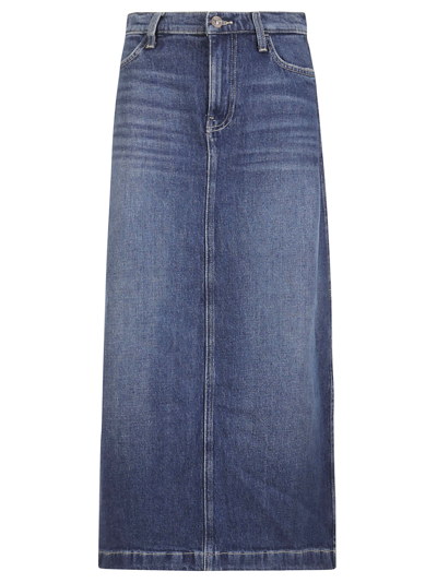 7 For All Mankind Midi Denim Skirt Wayne With Side Slits In Mid Blue