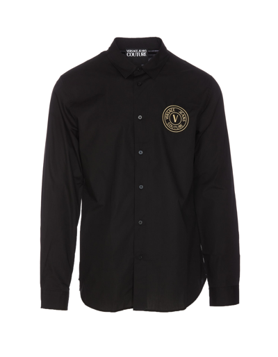 Versace Jeans Couture Black V-emblem Shirt In Eg89 Black/gold