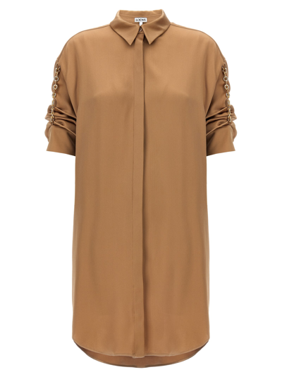 Loewe Chain-detail Silk Satin Shirt Dress In Beige