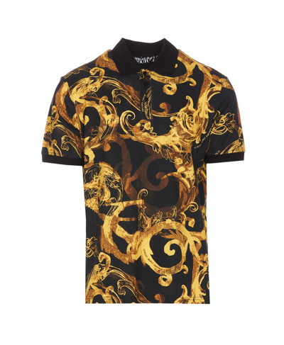Versace Jeans Couture Watercolour Couture Polo Shirt In Black