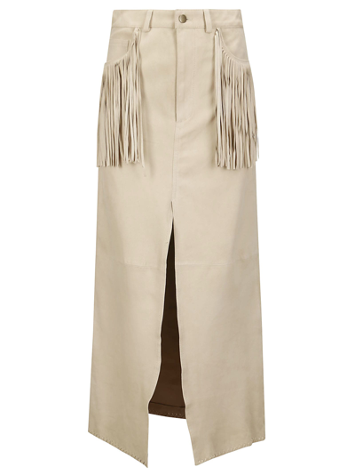 Wild Cashmere Fringed Long Skirt In Beige