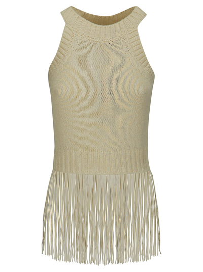 Wild Cashmere Cropped Top Tank With Suede Frings In Off-white