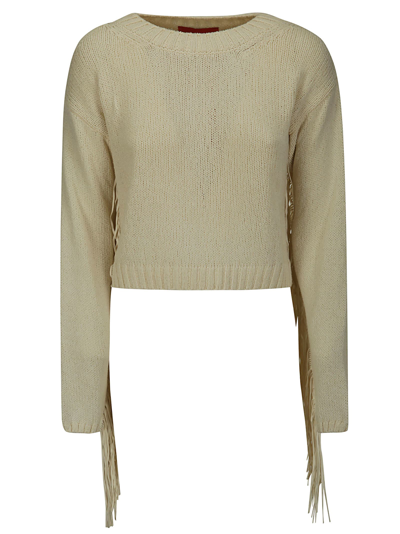 Wild Cashmere Boxy Sweater With Suede Frings In Off-white