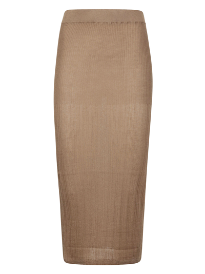 Wild Cashmere Loose Rib Long Skirt In Taupe