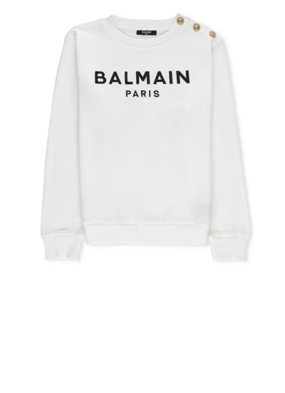 Balmain Kids' Sweatshirt With Logo In Bianco E Nero