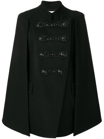 Pierre Balmain Embellished Military Wool Cape, Black In Black