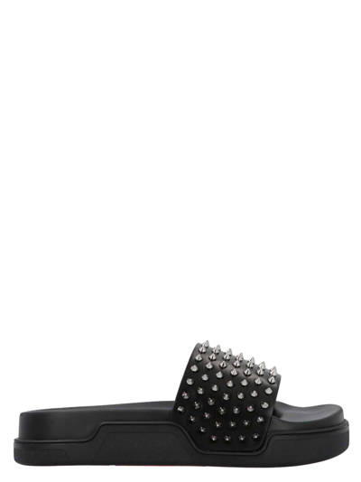 Christian Louboutin Pool Fun Studded Leather Slides In Black