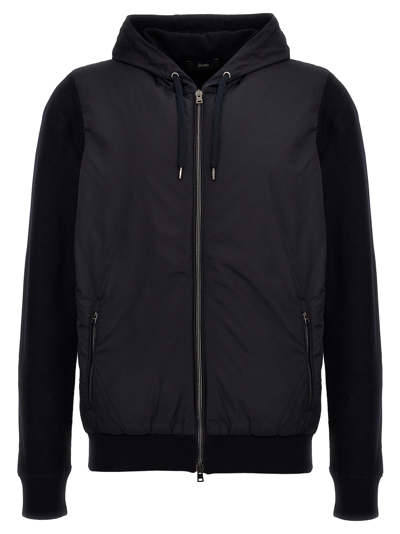 Herno Panelled Zip-up Hooded Jacket In Blue