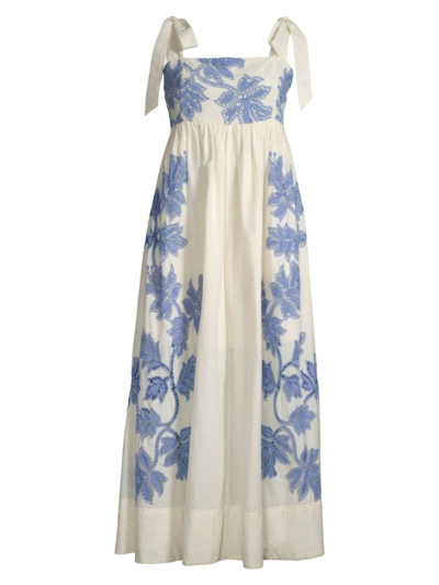 Tanya Taylor Women's Amina Cotton Voile Midi-dress In Cream Azure Blue