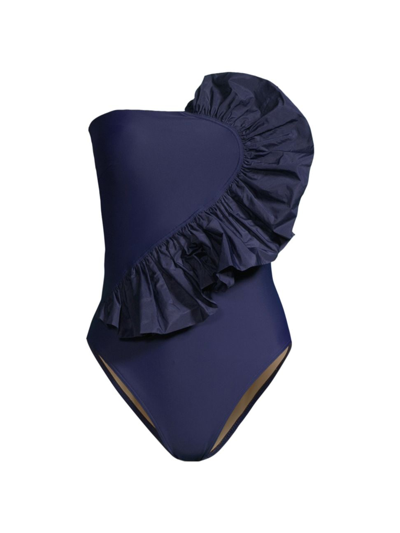Tanya Taylor Women's Sarita Ruffled One-piece Swimsuit In Maritime Blue