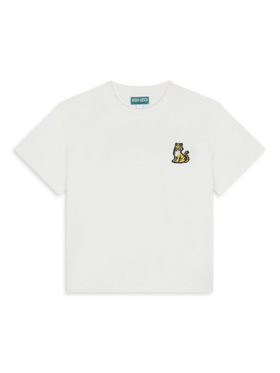 Kenzo Little Kid's & Kid's Tiger Embroidered T-shirt In Ivory