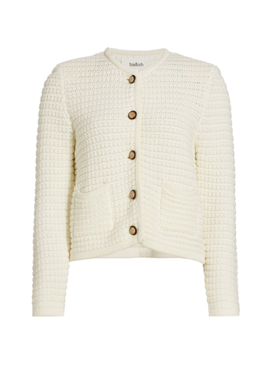 Ba&sh Gaspard 7/8th Sleeves Textured Short Cardigan In Off White