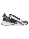 Fendi Men's Flow Vitello Leather & Tonal Logo Jacquard Sneakers In White Grey Black