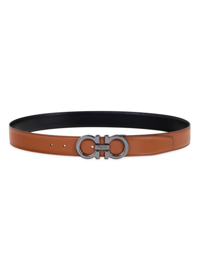 Ferragamo Men's Gancini Cut-to-size Reversible Leather Belt In New Vicuna Nero
