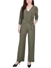 NY COLLECTION PETITES WOMENS V-NECK BELTED JUMPSUIT