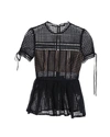 SELF-PORTRAIT GUIPURE LACE PEPLUM TOP IN BLACK COTTON