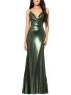 B & A BY BETSY AND ADAM WOMENS METALLIC V-NECK EVENING DRESS