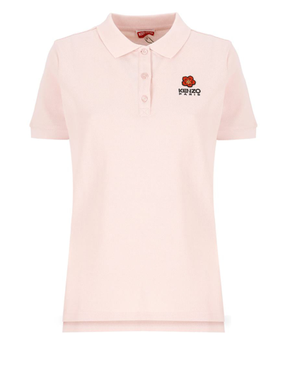 Kenzo Polo Shirt With Piqué Weave And Signature Boke Flower Motif In Faded Pink