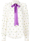 Marc Jacobs Rose Fil Coupe Bishop Sleeve Blouse In Cream Multi