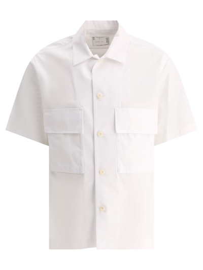 Sacai Short Sleeved Thomas Mason Poplin Shirt In White