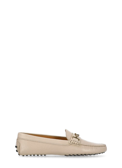 Tod's Leather Loafers In Beige