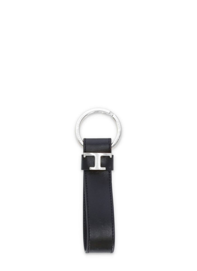 Tod's Leather Key Loop With Metal Ring In Black