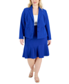 LE SUIT PLUS SIZE CREPE THREE-BUTTON FLOUNCE-SKIRT SUIT