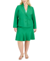 LE SUIT PLUS SIZE CREPE THREE-BUTTON FLOUNCE-SKIRT SUIT